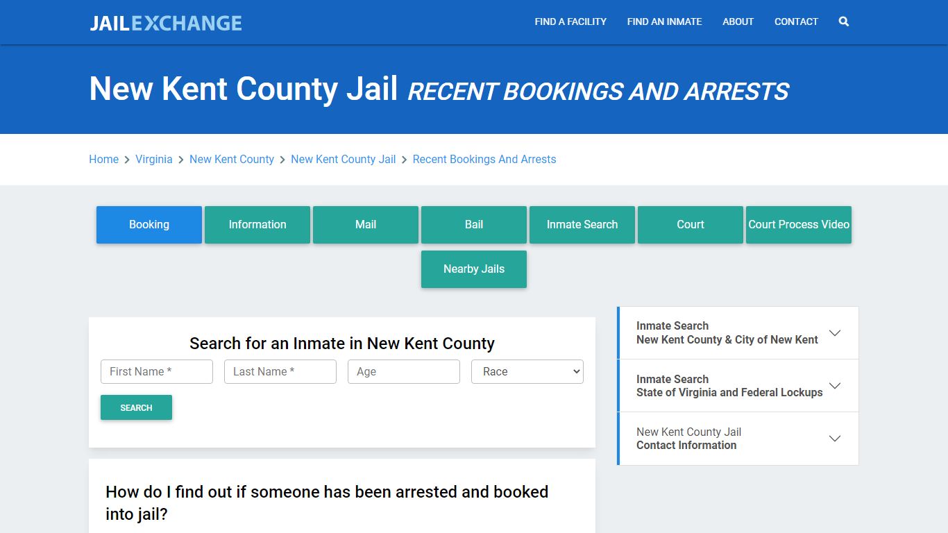 New Kent County Jail Recent Bookings And Arrests - Jail Exchange